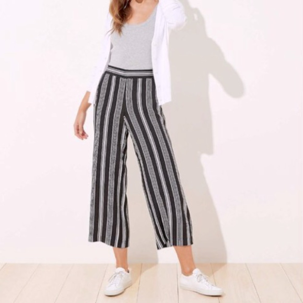 Loft Black & White Striped Fluid Ankle Pants - Picture 1 of 6
